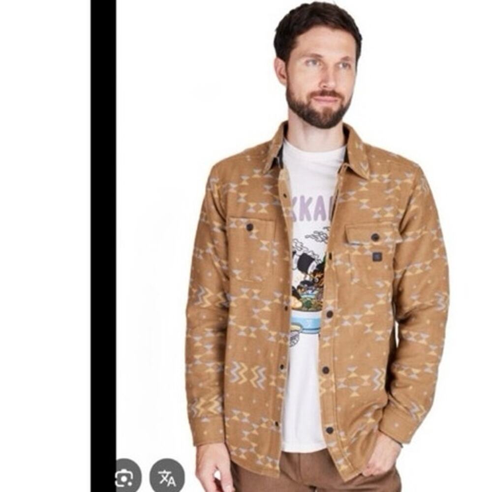 Roark men’s shacket tan Andes snap buttons XL tribal print long sleeve RW629